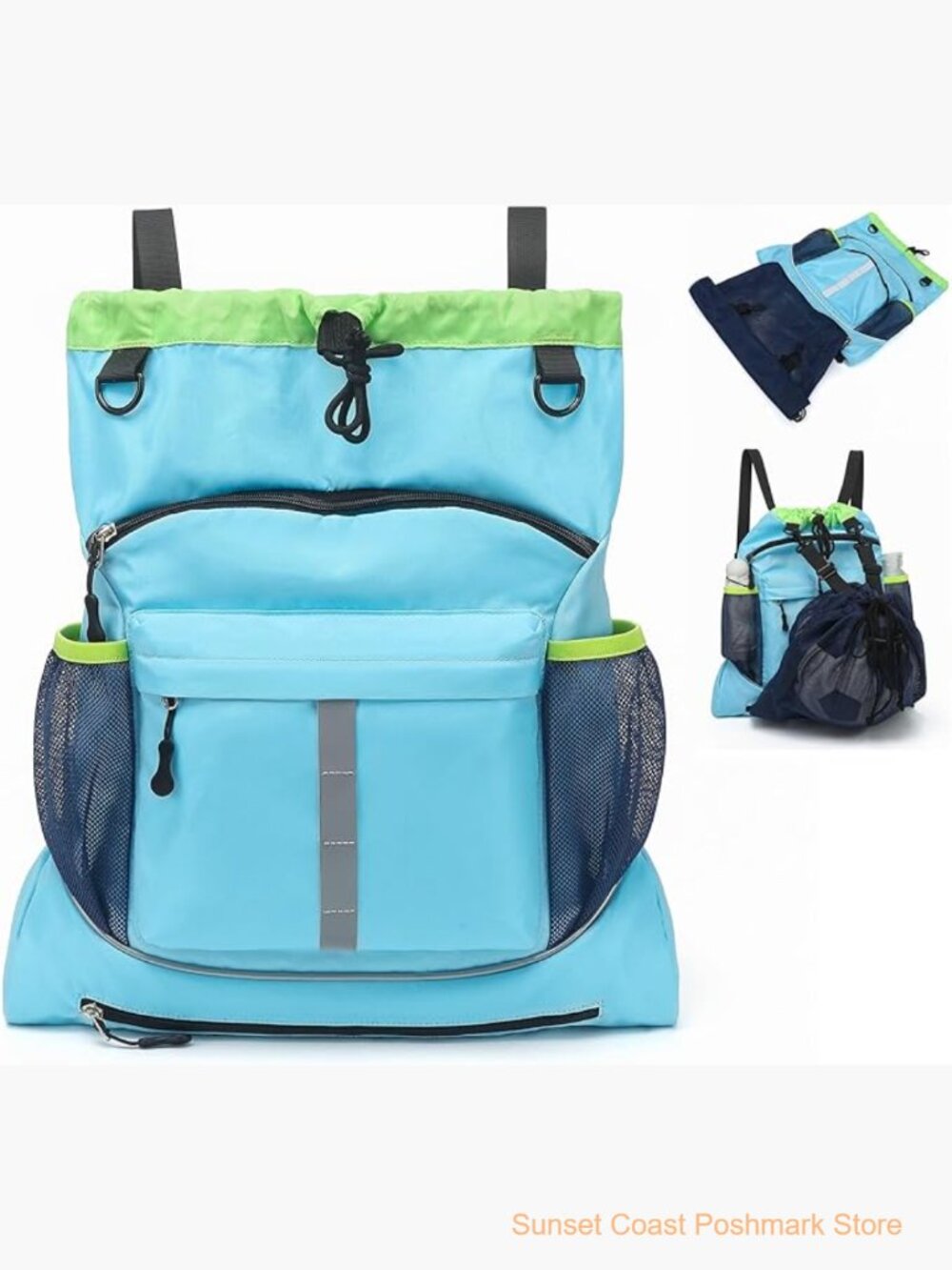 Waterproof Nylon Drawstring Backpack with Wet Pocket and Ball Net